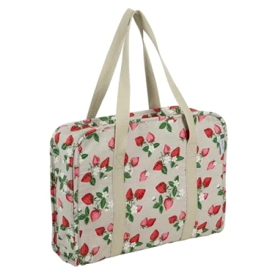 Afbeelding van Hobby Gift Projectkoffer Opbergtas voor naai en breiwerk lessen reizen, 3 plastic inzetstukken accessoires organisatie 100% katoen 34 x 28 12 cm bijen