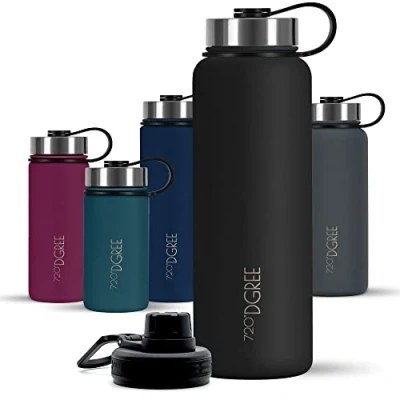 Afbeelding van 720DGREE Roestvrijstalen Drinkfles 1200ml, Lekvrij, Koolzuur, BPA Free Thermosfles met Schroefsluiting voor Sport, Fitness Zwart