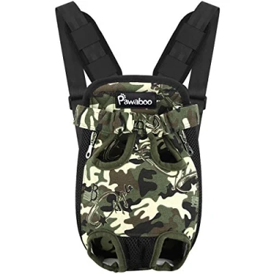 Afbeelding van Pawaboo Pet Carrier Backpack, Adjustable Front Cat Dog Backpack Travel Bag, Legs Out, Easy Fit for Traveling Hiking Camping Small Medium Dogs Cats Puppies, Small, Deep Camouflage Black