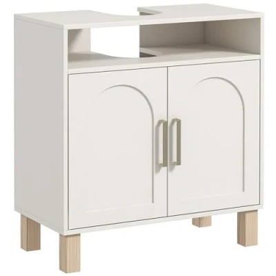 Afbeelding van HOMCOM Badkamermeubel, wastafelonderkast, kast met 2 magnetische deuren verstelbare plank, 60 x 30 63 cm, wit