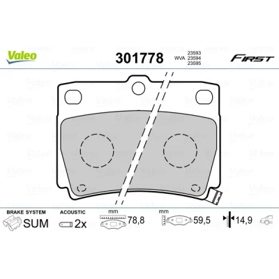 Afbeelding van VALEO 301778 Remblokkenset FIRST Achteras Incl. slijtage waarschuwingscontact Zonder anti kreukplaat MITSUBISHI: PAJERO SPORT 1 SUV, 2