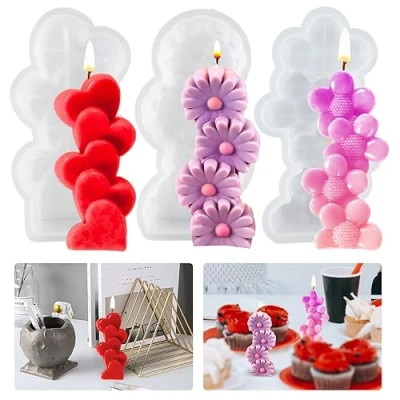 Afbeelding van 3 Stuks Hart Kaars Mal Siliconen Bloemen Kaarsen 3d Mallen Diy Hars Gietmal Voor Zeep
