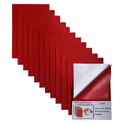 Afbeelding van zelfklevende vilten bladeren, 12 stuks kleefvilt, 20 x 30 cm vellen met achterkant voor het naaien van doe zelfwerkzaamheden (rood)