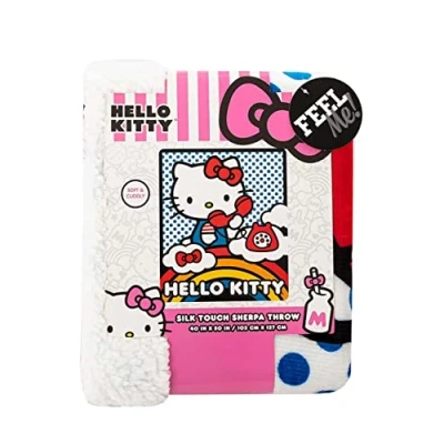 Afbeelding van Northwest Hello Kitty Silk Touch Sherpa Gooi Deken, 101,6 x 127 cm, op de telefoon