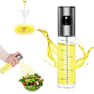 Afbeelding van Olijfoliefles, 100 ml, oliespray, koken met weegschaal, oliespray voor keuken, van glas en roestvrij staal, verstuiver, oliedispenser friteuse, koken, grillen