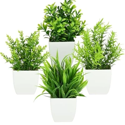 Afbeelding van CECOMBINE 4 stuks mini kunstplanten met pot, kunststof kunstplanten, planten als echt in kleine kunstplant voor thuis, kantoor, tafeldecoratie, tuin, badkamer