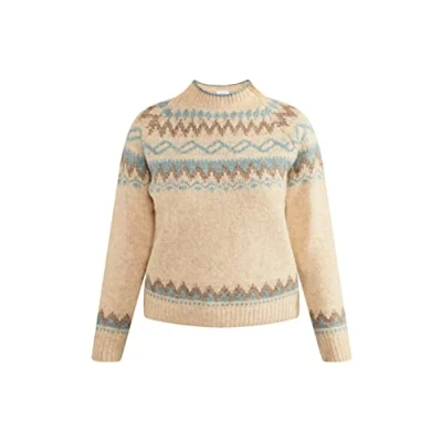 Afbeelding van Jalene Dames Noorse trui 15424761 JA03, Beige Blauw Bruin, M/L, M/L