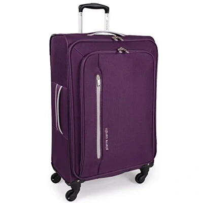 Afbeelding van Pierre Cardin Cion zachte zijden bagage met stress geteste duurzame wielen Telescopische sleepgreep koffer verpakkingsriemen CL610M, Paars &amp; Lichtgrijs, M, Medium 69cm