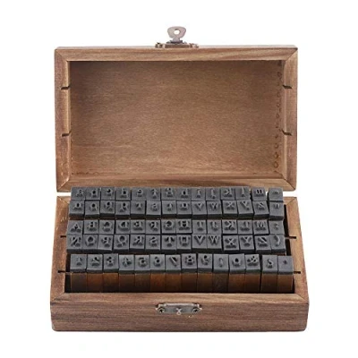 Afbeelding van houten stempelset, vintage alfabet letters stempel voor het maken van kaarten, doe zelf handwerk, 70 stuks met opbergdoos