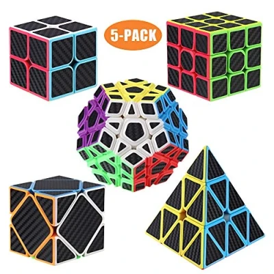Afbeelding van ROXENDA Speed ​​Cube, [5 pack] ​​Cube 2x2x2 3x3x3 Megaminx Vervormde Piramide Kubus Sticker Magische Collectie Puzzel Doos Speelgoed (Koolstofvezel kubusset)