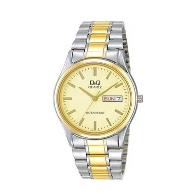 Afbeelding van Q&amp;Q heren horloge met Dag en Datum aanduiding goudkleurig/ zilverkleurig BB16 410Y