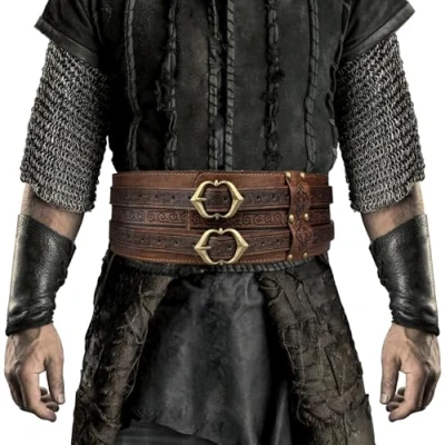 Afbeelding van HiiFeuer Viking Brede Riem, Middeleeuwse Kunstleer Armor Riem Ridder Korset LARP Halloween Kostuum (Bruin C)