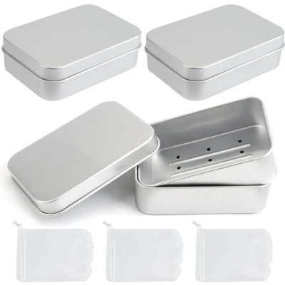 Afbeelding van Draagbare Zeepdoos Set van 3 Waterdichte Aluminium Zeephouder met Afdruiprooster voor Thuis en op Reis
