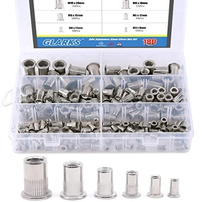 Afbeelding van Glarks 180 stuks schroefdraadmoeren met platte kop van roestvrij staal 304 M3 M4 M5 M6 M8 M10