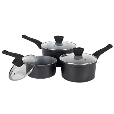 Afbeelding van Russell Hobbs RH01706EU Pearlised Forged Aluminium 3 Piece Saucepan Set, 16,18,20 cm, Non Stick Coating, Suitable for All Hob Types Including Induction, Matte Grey