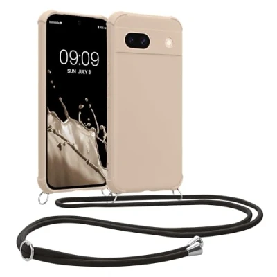 Afbeelding van kwmobile telefoonhoesje compatibel met Google Pixel 8a hoesje Case koord In crème