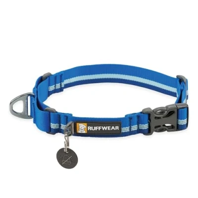 Afbeelding van RUFFWEAR Web Reaction halsband, extra grote hondenhalsband, verstelbare martingaalhalsband met aluminium V ring en zijontgrendeling, stof reflecterende halsband tubelock singels, 58 66 cm, blauw