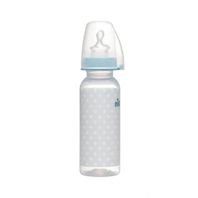 Afbeelding van nip standaardfles glas met drinkzuiger anatomisch silicone, 0 6 maanden 250 Ml/0 Blauww