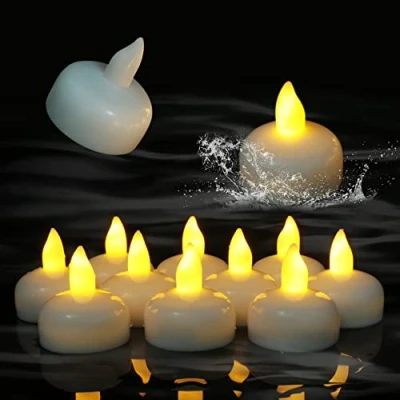 Afbeelding van LED Drijvende Kaarsen, PChero 12st Waterdichte Wlamloze Kaarsen Batterij Aangedreven Flikkerende Theelichtjes voor Bruiloft Kerstmis, Verjaardagsfeestjes, Bad, Bubbelbad, Spa, Zwembad, Vijver [Warm Wit]