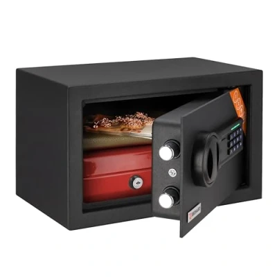 Afbeelding van Brihard Elektronische Thuiskluis 20x31x20cm Compacte Veiligheidsbox met Digitaal Keypad Slot LED Code Kluis Titanium Grey Kraswerende Afwerking