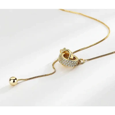 Afbeelding van Sylian Ketting dubbele cirkel Goudkleurig 44cm Collier met hanger