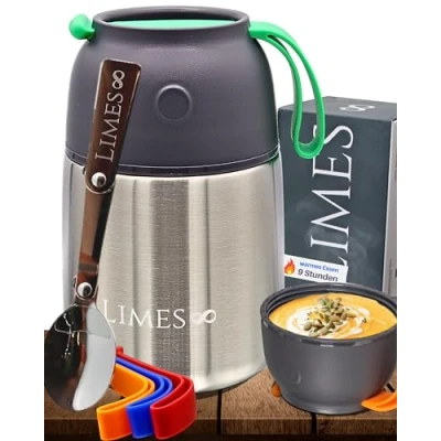 Afbeelding van Limes 8 thermocontainer voor eten, 500 ml, warm en koud, warmhoudcontainer thermobox thermobeker thermische lunchbox, voedselwarmer, gerechten,