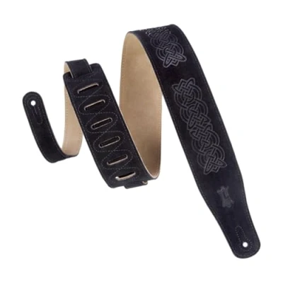 Afbeelding van Levy&#039;s Leathers 2.5&quot; Suede lederen gitaar riem Keltische knoop Emboss ontwerp; zwart MS26CK BLK