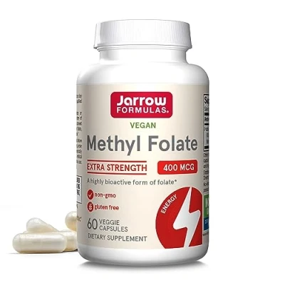 Afbeelding van 5 MTHF Methylfolate 400mcg 60 capsules, biologisch beschikbaar foliumzuur Jarrow Formulas