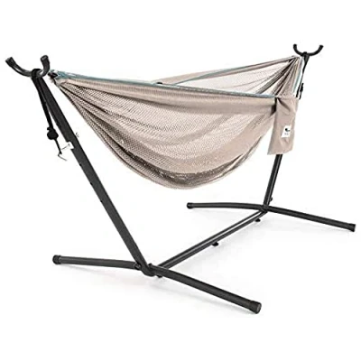 Afbeelding van Vivere Mesh Hangmat met standaard (280 CM) Sand/Sky