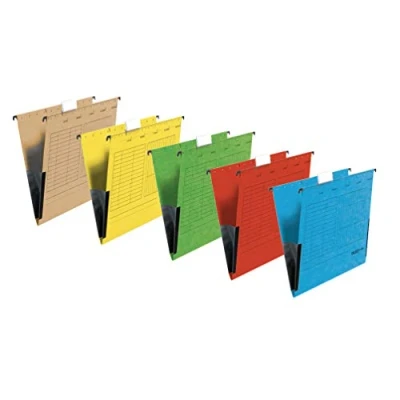 Afbeelding van Origineel Falken 5 stuks hangmap UniReg. Made in Germany. Gemaakt van gerecycled karton voor DIN A4 met linnen kikkers geassorteerde kleuren ideaal het losbladig klasseren kantoor