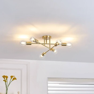 Afbeelding van Lindby plafondlamp 6lichts metaal H: 20 cm E27 goud