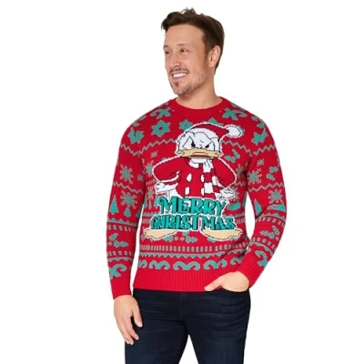 Afbeelding van Disney Stitch kersttrui voor volwassenen en tieners warme gezellige maten S 2XL steekcadeaus mannen (Rood Donald, M)