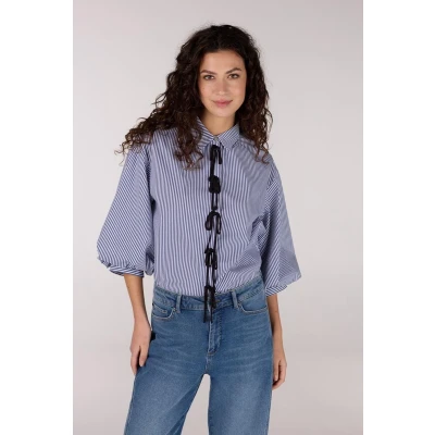 Afbeelding van Juffrouw Jansen Dames LOIS Overhemdblouse, Dames, Maat: Medium, Blauw