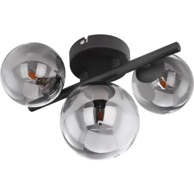 Afbeelding van Globo Riha plafondlamp wandlamp zwart metaal rookglas 21x28x19cm incl 3xG9 led