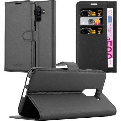 Afbeelding van Cadorabo Hoesje geschikt voor Samsung Galaxy A6 PLUS 2018 in PHANTOM ZWART Beschermhoes met magnetische sluiting, standfunctie en kaartvakje Book Case Cover Etui