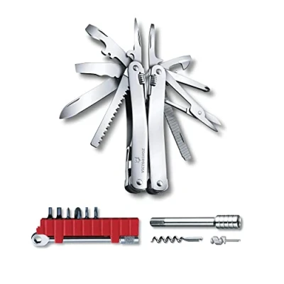 Afbeelding van Victorinox, Swiss Tool Spirit X Plus Ratchet, multifunctioneel gereedschap, zilver (36 functies, borgmes, combi punttang, harddraad snijder)