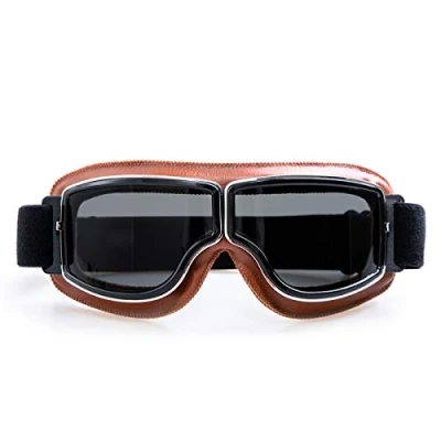Afbeelding van evomosa Motorcross Lederen Goggles Over De Beschrijvingen Bril Open of Half Gezicht Helm Vrouwen Mannen Zonnebril (Koper Frame, Rook Lens)