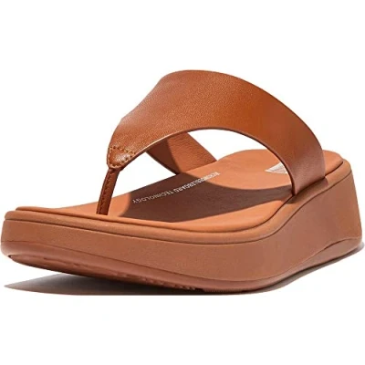 Afbeelding van FitFlop Women F Mode Leather Flatform Toe Post Light Tan Schoenmaat 40