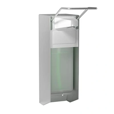 Afbeelding van Eurodispenser, zeepdispenser, wandbevestiging, zeepdispenser met elleboogdruk, voor desinfectiemiddelen en handzeep, witte aluminium, 500 ml