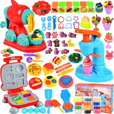 Afbeelding van UCAMP Kleiset Kneedgereedschap voor Kinderen,71 stuks,Kleiaccessoires Met 12 Blikjes Speelgoed Boetseerklei,Plasticine Gereedschap,Pastamachine,Hamburger,Ijs,Knutselen Kinderen