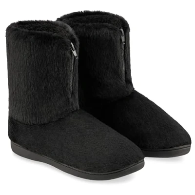 Afbeelding van CityComfort Damespantoffels pluizige laarsslippers, huisschoenen voor dames en tieners, maten 3 8, pantoffels met antislipzool geschenken haar, Zwart, 36 EU