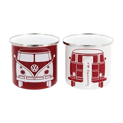 Afbeelding van BRISA VW Collection Volkswagen T1 Bus Transporter Emaille Mok 2 pc Set 350ml Rood/Wit