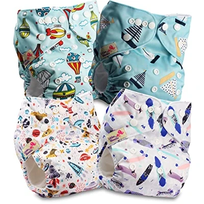 Afbeelding van Littles and Bloomz Herbruikbare baby pocketluier, standaard drukknoop, 4 luiers, FLP2 0403