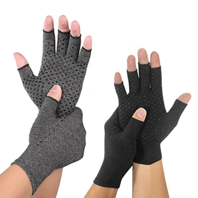 Afbeelding van LdawyDE Arthrose handschoenen, 2 paar artritis, compressiehandschoenen, halve vingerhandschoenen voor dames en heren, compressiehandschoenen bieden artritische gewrichtspijn verlichting