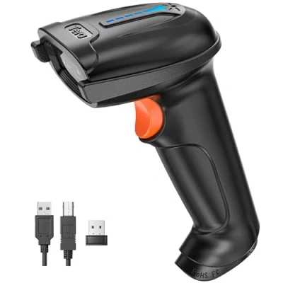 Afbeelding van Tera Barcode scanner 1D 2D QR Draadloos 2,4 GHz + bekabelde USB 2,0 bedrade handscanner barcodelezer 5 mil resolutie 100 m bereik, beeldschermscannen ondersteund, D5100