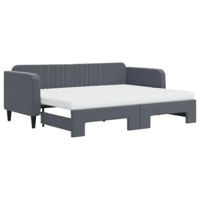 Afbeelding van vidaXL Slaapbank onderschuifbed matrassen 80x200cm fluweel donkergrijs