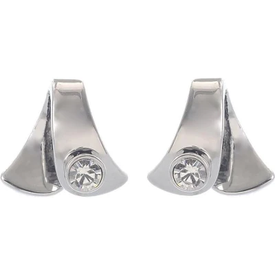 Afbeelding van Behave Oorbel steker metaal glanzend 10mm lengte, bewerkt met swarovski steen