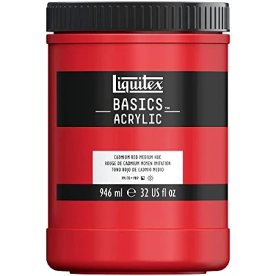 Afbeelding van Liquitex Basics 8870360 Monopigmenteerde acrylverf, kunstenaarspigmenten, lichtecht, gemiddelde viscositeit, archiefkwaliteit, zijdeglanzende afwerking, 946ml Cadmium Red Medium
