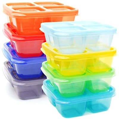 Afbeelding van Youngever 8 Stuks Snack Containers, Bento Box, Lunchbox Voedselopbergdoos met 4 Vakken, Snackcontainers, Maaltijdbereidingscontainer, Herbruikbare Verdeelde Voedsel Opslag Container Dozen (Rainbow)