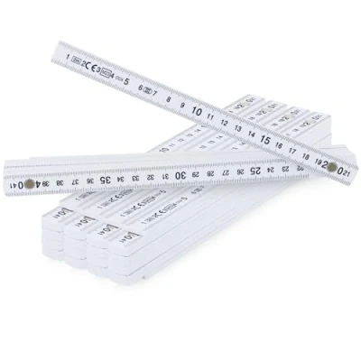 Afbeelding van COM FOUR® 5x duimstok van kunststof 2 meter met 10 secties metrisch in wit (5 stuks wit)